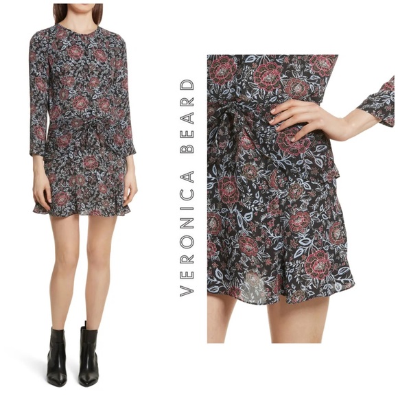 NWT Veronica Beard Printed Silk Tie Front Dress - Picture 5 of 15
